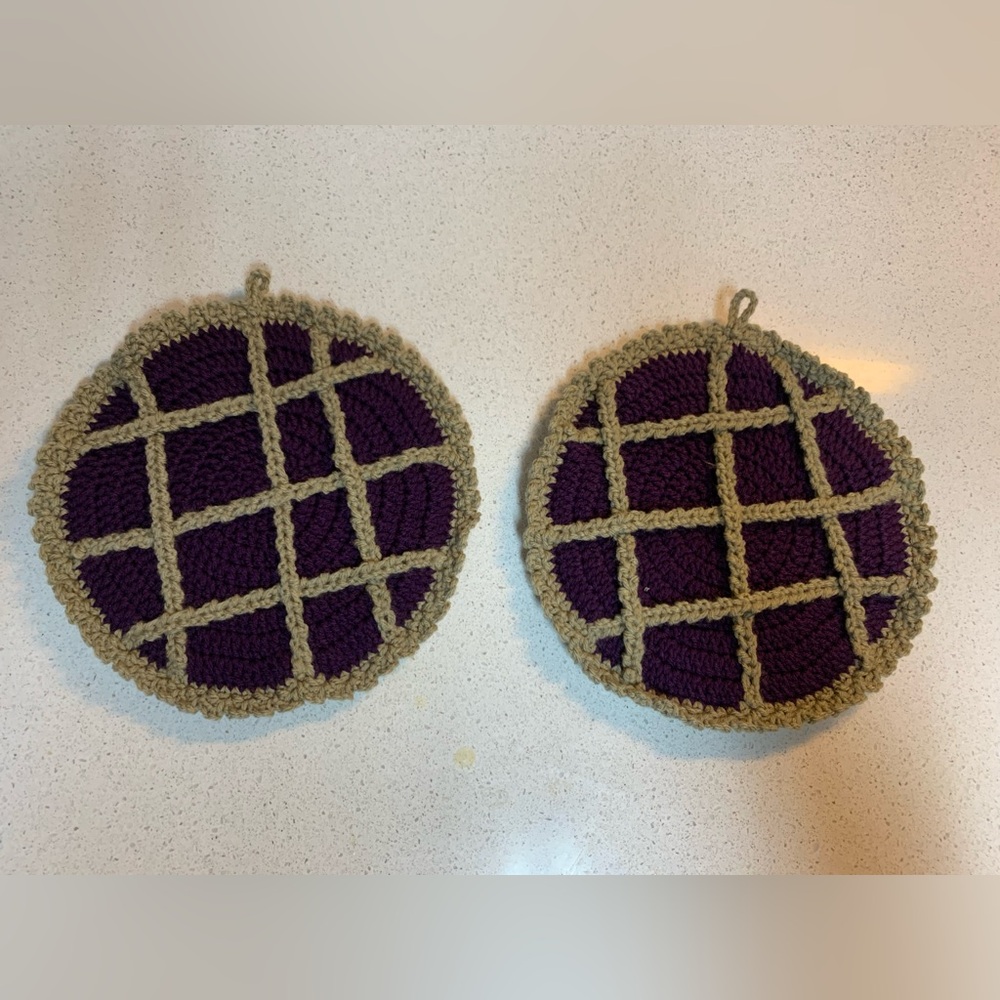 Berry Purple Pie Two Potholders Decorative Double Thick New Handmade Crochet